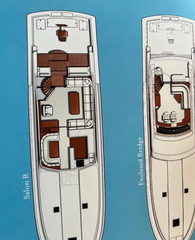 Slide: The Image of Bertram 700 Enclosed 2009 yacht floor plan with salon and bridge layout. - 26