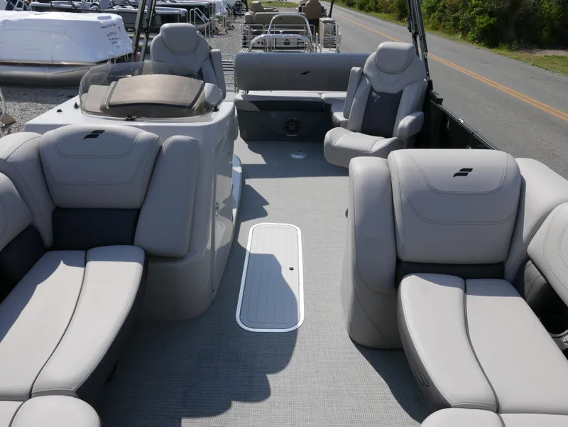 Slide: The Image of 2024 Starcraft SLS 3 Q DH boat interior with luxurious seating and modern design. - 10