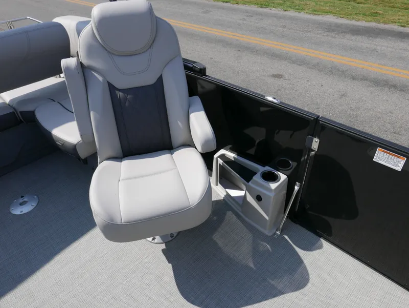 Slide: The Image of 2024 Starcraft SLS 3 Q DH boat seat with cup holders on deck. - 11
