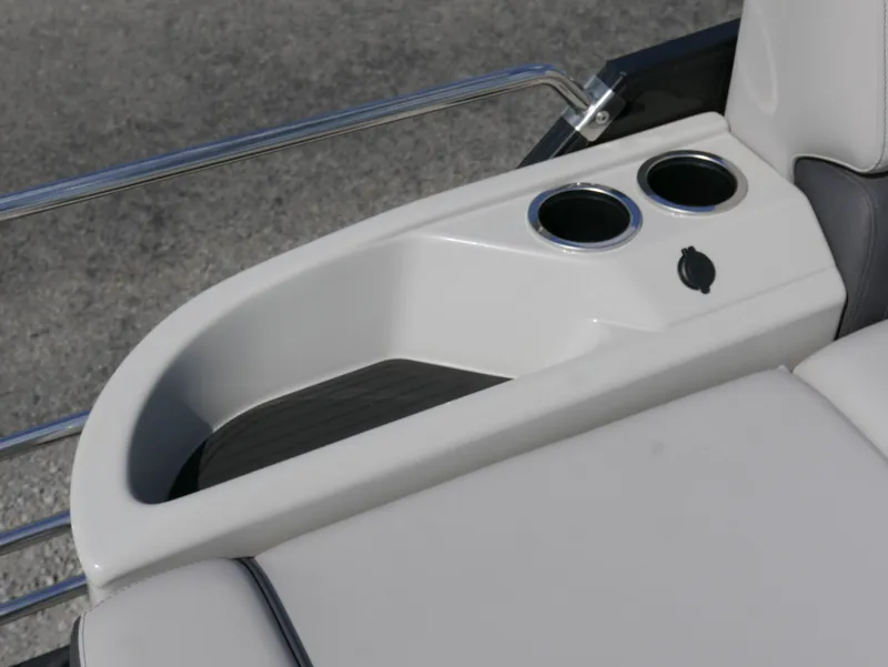 Slide: The Image of 2024 Starcraft SLS 3 Q DH boat interior with cup holders and seating. - 22
