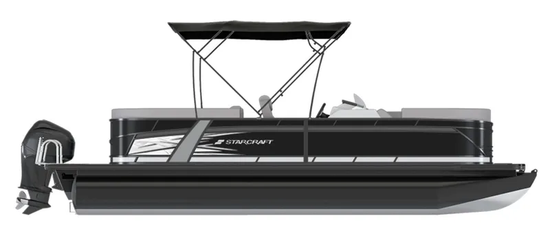 Slide: The Image of 2024 Starcraft SLS 3 Q DH pontoon boat with canopy and outboard motor. - 27