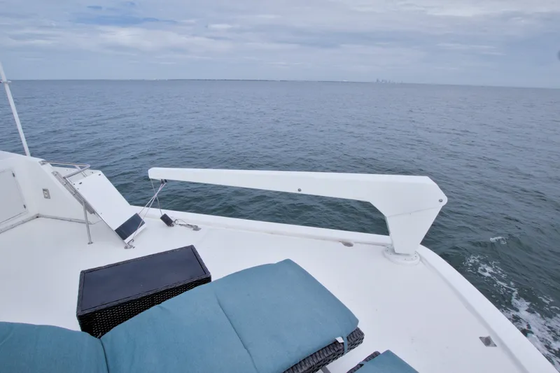 Slide: The Image of Deck view from 1994 Jefferson Marquessa 56 yacht, overlooking calm ocean waters. - 13