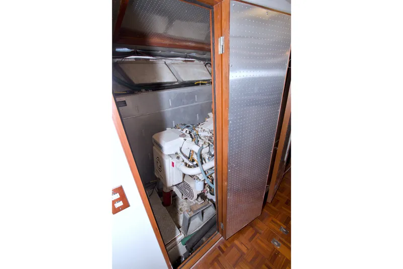 Slide: The Image of Engine room of 1994 Jefferson Marquessa 56 Extended Deckhouse yacht, featuring mechanical components. - 110