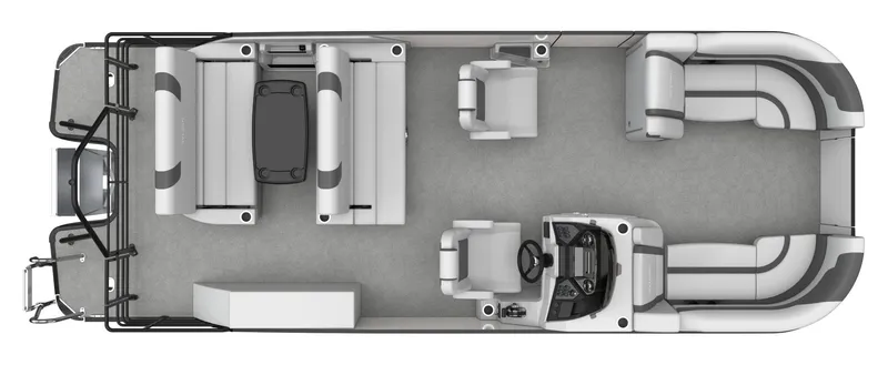 Slide: The Image of 2024 Sylvan L3 DLZ pontoon boat interior layout, featuring spacious seating and helm station. - 2