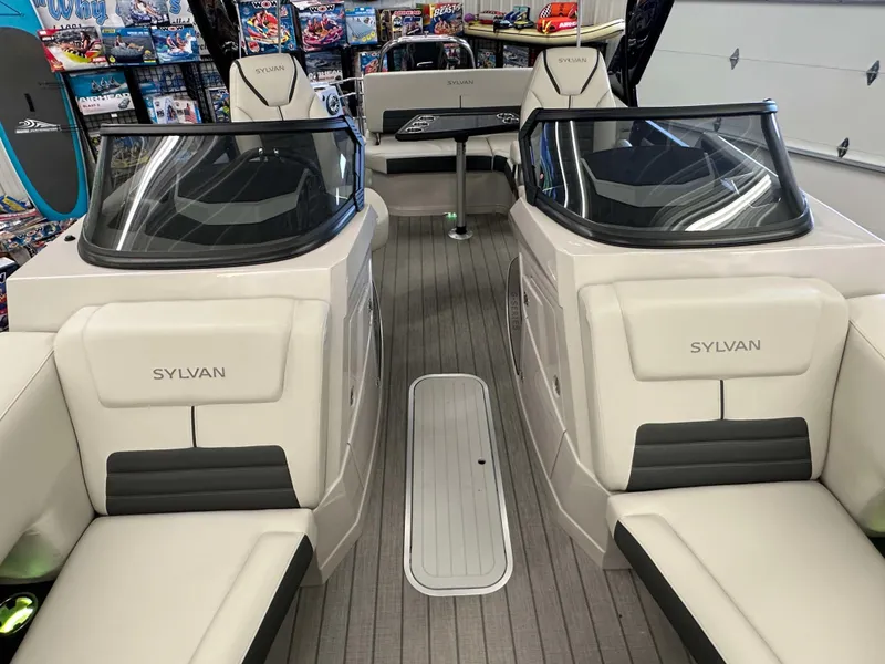 Slide: The Image of 2024 Sylvan G3 CLZ DC boat interior with sleek seating and modern design. - 11