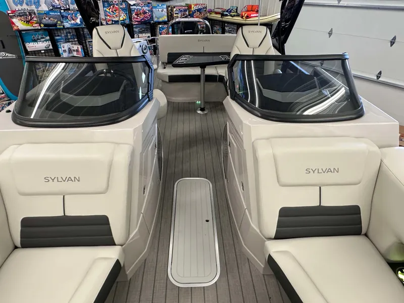 Slide: The Image of 2024 Sylvan G3 CLZ DC boat interior with sleek seating and modern design. - 12