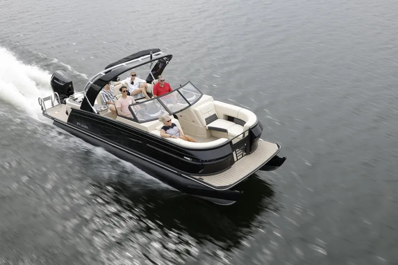 Slide: The Image of 2024 Sylvan G3 CLZ DC boat cruising on water with passengers. - 33
