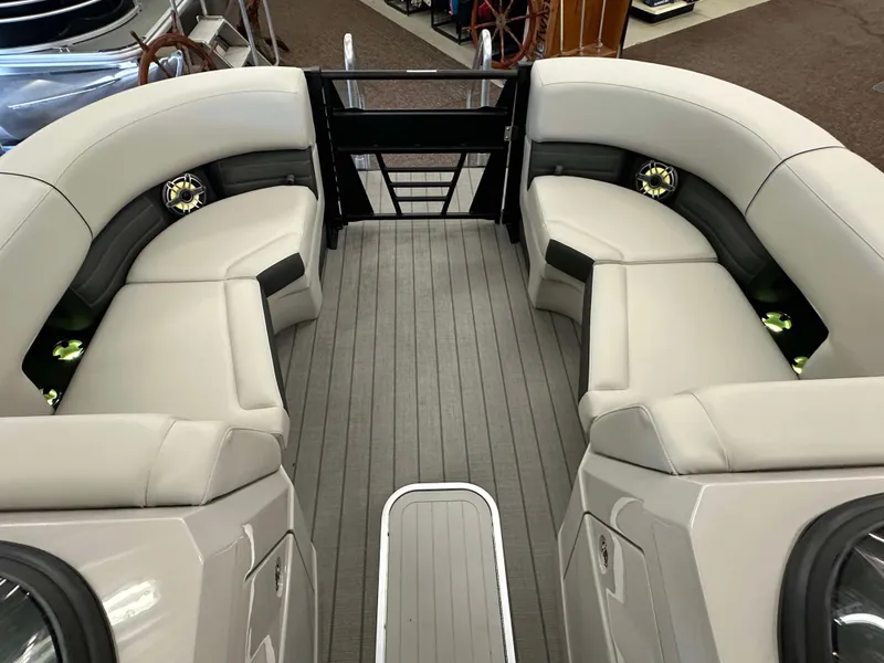Slide: The Image of 2024 Sylvan G3 CLZ DC boat interior with plush seating and modern design. - 8