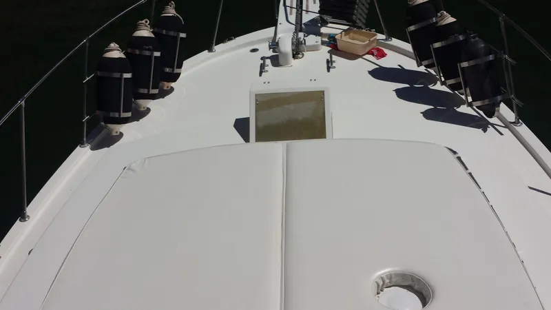 Slide: The Image of 1975 Uniflite Aft Cabin boat deck with fenders and accessories. - 8