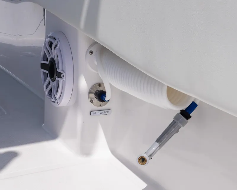 Slide: The Image of 2024 Invincible 33 Open Fisherman boat detail with speaker and hose. - 42