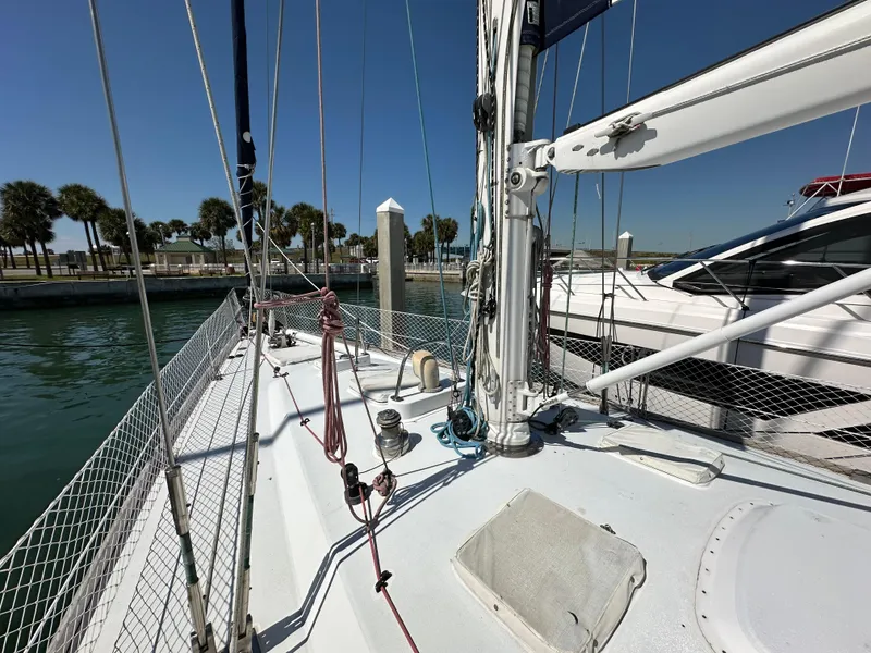 Slide: The Image of Deck of 1989 Concordia 52 sailboat docked at marina. - 34