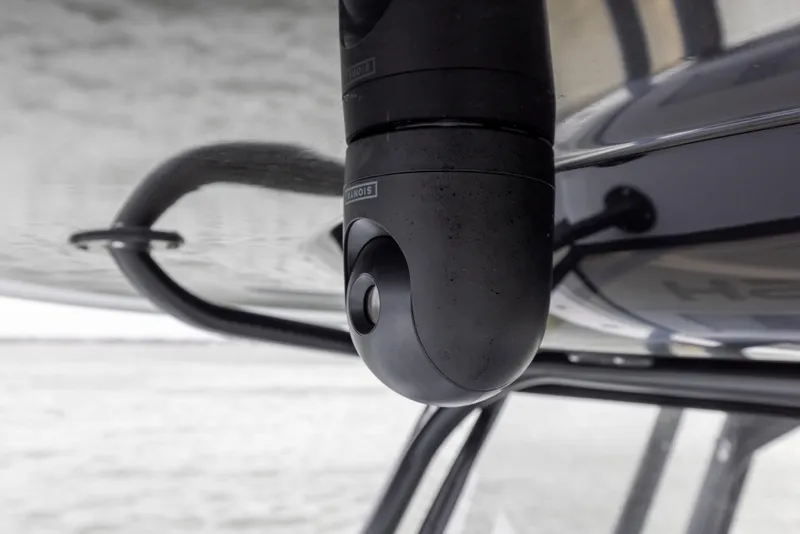 Slide: The Image of Close-up of a camera mounted on a 2024 Freeman 42 LR boat. - 47