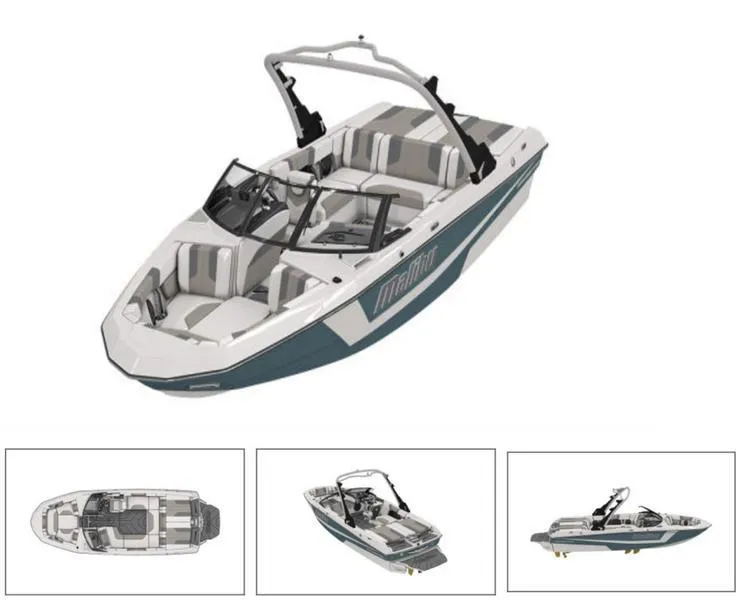 Slide: The Image of 2024 Malibu 21 LX-R boat with sleek design and modern features. - 8