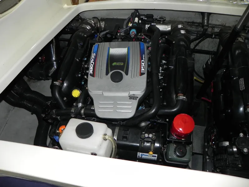 Slide: The Image of Engine compartment of 2015 Chris-Craft 28 Heritage Corsair with 350 horsepower engine. - 15