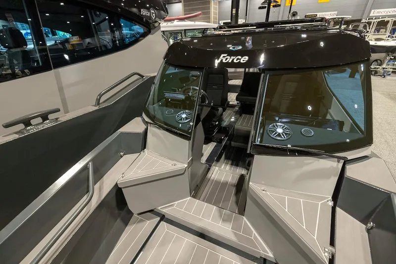 Slide: The Image of 2024 G-Force 8 boat interior with modern seating and sleek design. - 12