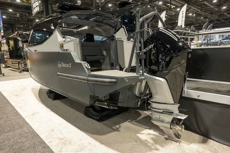Slide: The Image of 2024 G-Force G-Force 8 boat with Mercury outboard motor at indoor boat show. - 7