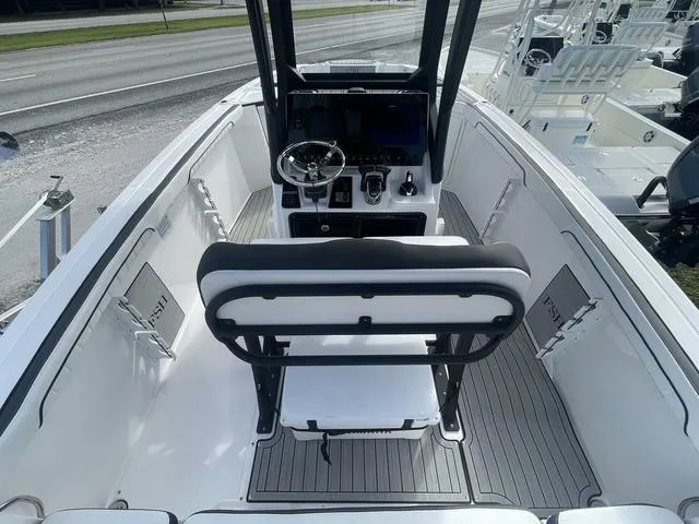 Slide: The Image of 2024 Yamaha Boats 252SD interior with tan leather seats and modern design. - 6