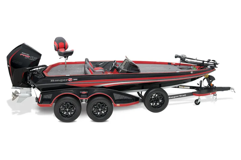 Slide: The Image of 2024 Ranger Z519 boat on trailer, parked outdoors under clear blue sky. - 4