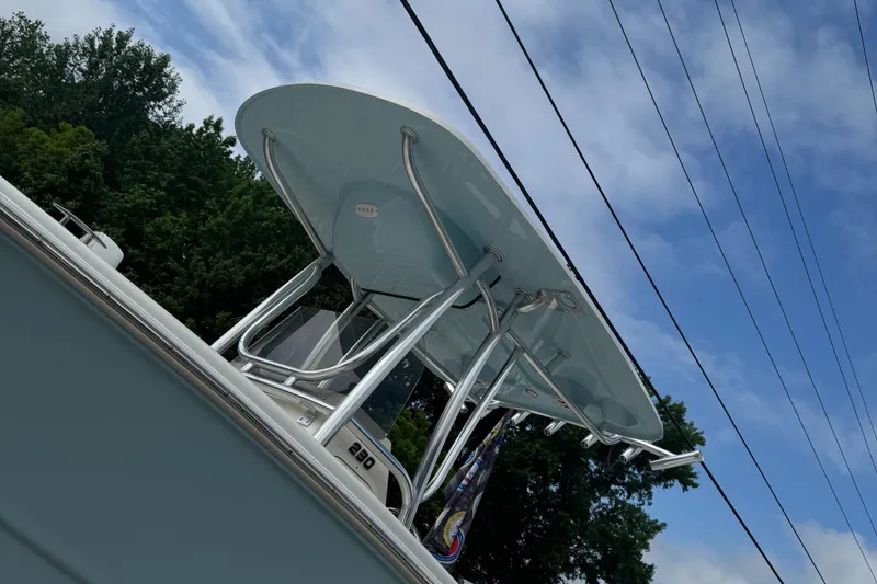 Slide: The Image of 2026 Bulls Bay 230 CC boat on trailer, front view, outdoors. - 5