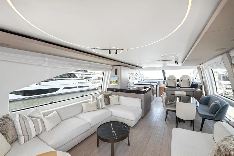 Slide: The Image of Luxurious interior of 2022 Azimut 72 FLY yacht with modern furnishings and spacious layout. - 2