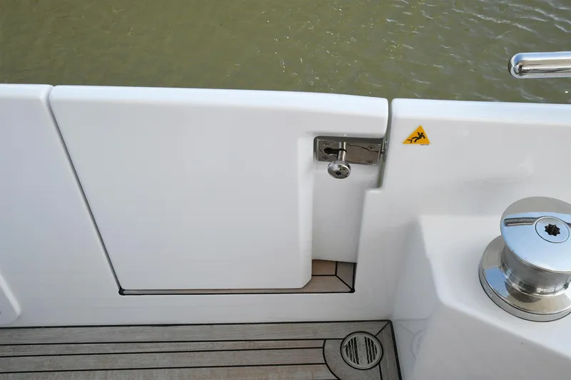 Slide: The Image of Azimut 72 FLY 2022 yacht deck with safety gate and water view. - 27