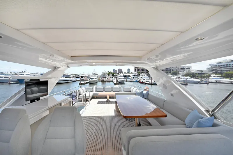 Slide: The Image of Luxury Azimut 72 FLY 2022 yacht interior with marina view. - 31