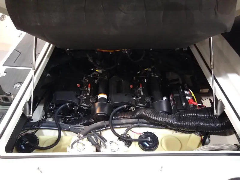 Slide: The Image of 2024 Scarab 285 Wake ID engine compartment with dual engines and wiring. - 9