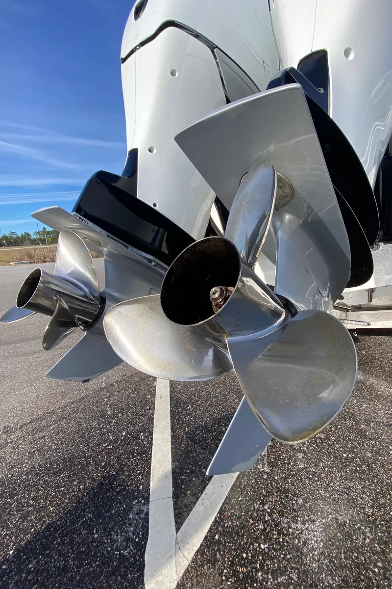 Slide: The Image of Close-up of propellers on a 2022 Fountain 34 Tournament Edition boat. - 16