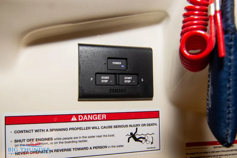 Slide: The Image of Control panel of 2024 Capoforte FX270 boat with safety warning label. - 45