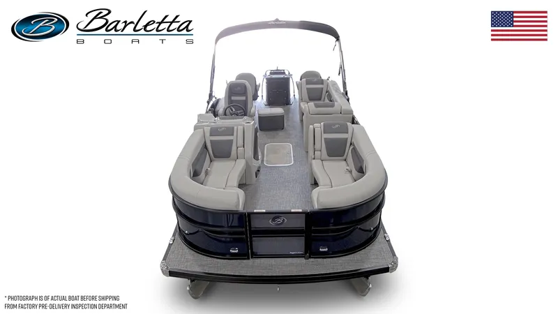 Slide: The Image of 2024 Barletta C22CC pontoon boat with spacious seating and modern design. - 4