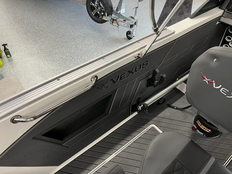 Slide: The Image of 2024 Vexus DVX 20S boat interior with branded seating and sleek design. - 16
