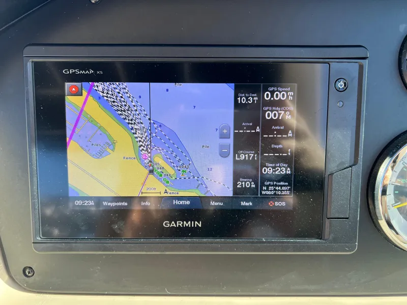 Slide: The Image of Garmin GPS display on 2012 Sea Ray 300 SLX boat dashboard. - 22