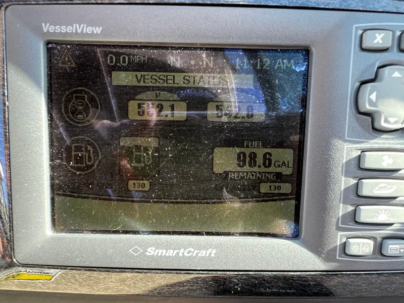 Slide: The Image of SmartCraft VesselView display on 2012 Sea Ray 300 SLX showing fuel and system stats. - 25
