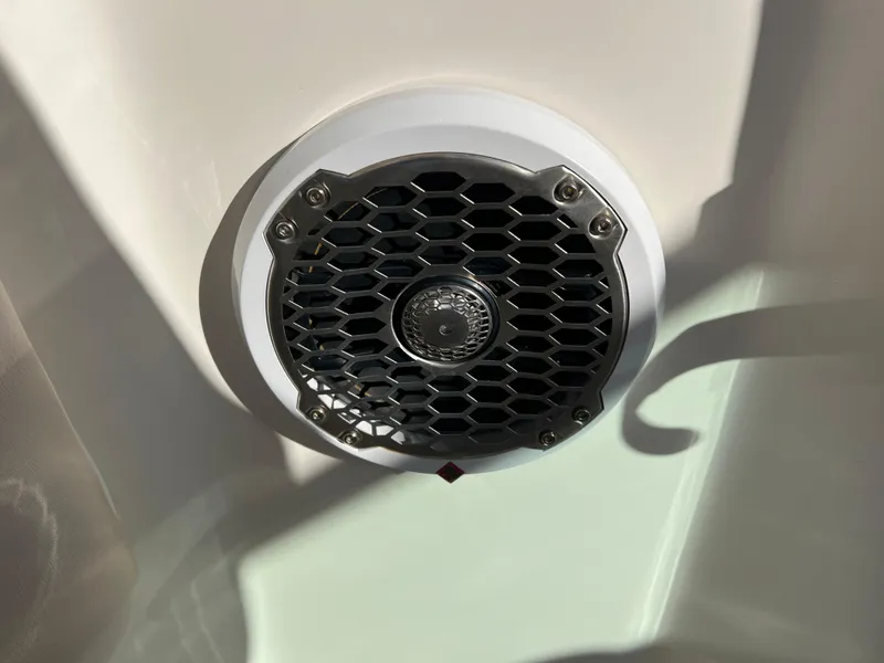 Slide: The Image of Speaker on 2012 Sea Ray 300 SLX boat, close-up view. - 36