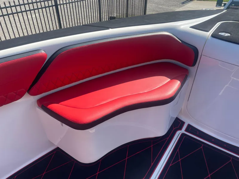 Slide: The Image of Red and black seating on a 2008 Deep Impact 36di boat. - 37