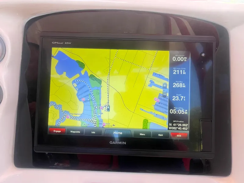 Slide: The Image of Garmin GPS display on 2008 Deep Impact 36di boat showing navigation map. - 48