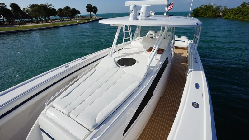 Slide: The Image of 2016 Intrepid 475 Panacea luxury boat with spacious deck and sunbathing area. - 13