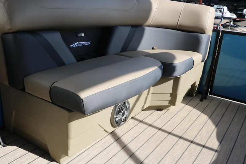 Slide: The Image of 2025 Sylvan Mirage X3 Party Fish boat seating with built-in speaker. - 37