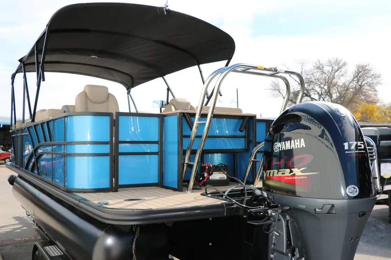 Slide: The Image of 2025 Sylvan Mirage X3 Party Fish pontoon boat with Yamaha 175 VMAX outboard motor. - 9