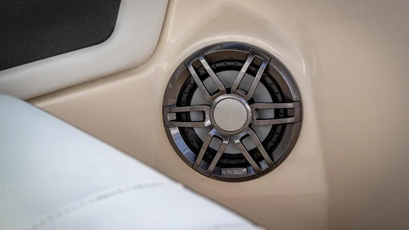 Slide: The Image of Close-up of a speaker on a 2015 Sea Ray SDX 270 boat. - 24