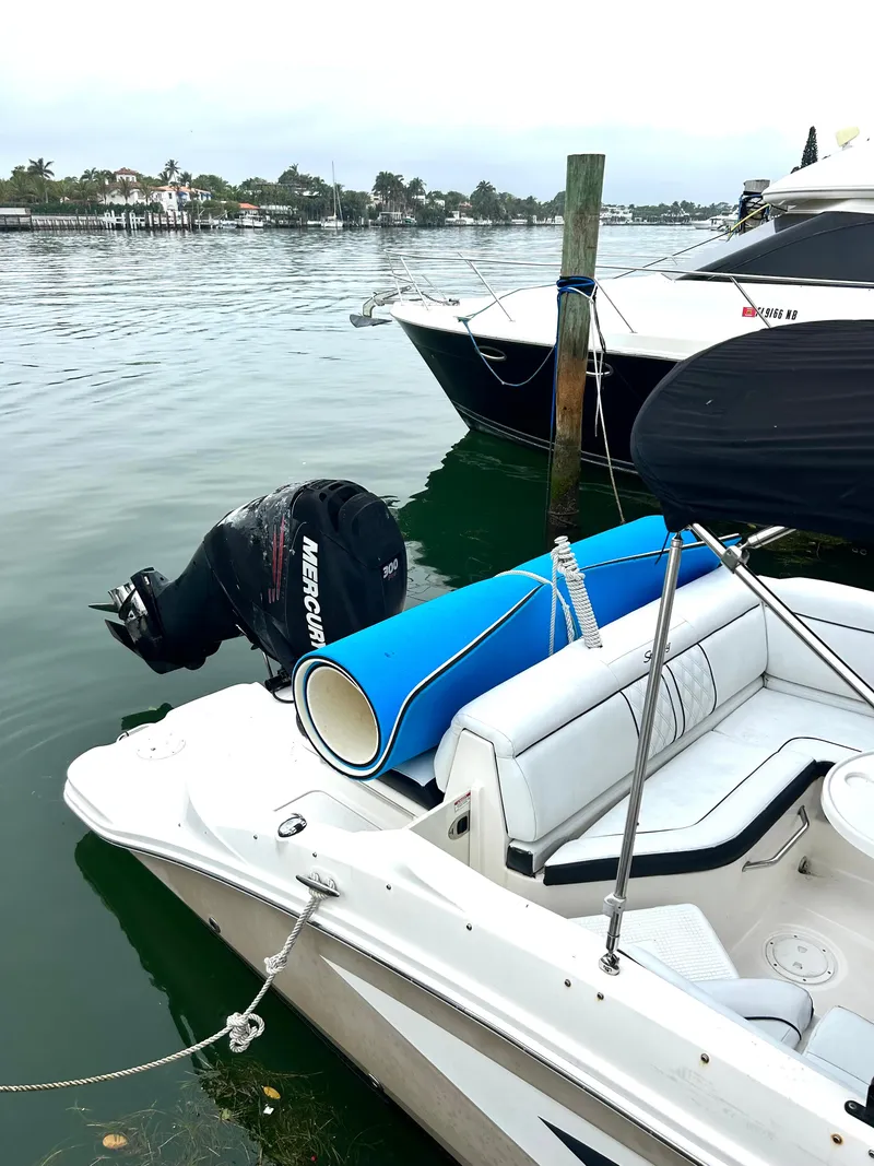 Slide: The Image of 2015 Sea Ray SDX 270 boat docked with Mercury outboard motor. - 29