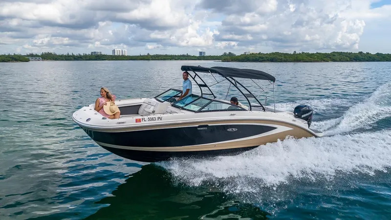 Slide: The Image of 2015 Sea Ray SDX 270 boat cruising on a lake with passengers. - 3