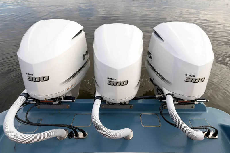 Slide: The Image of Triple Yamaha 300 outboard engines on a 2021 Valhalla Boatworks V37. - 31