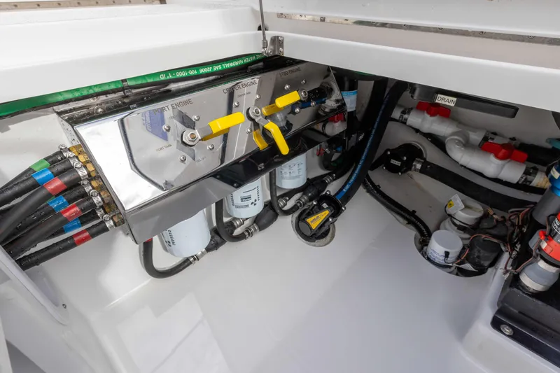 Slide: The Image of Engine compartment of 2021 Valhalla Boatworks V37 with fuel system components. - 7