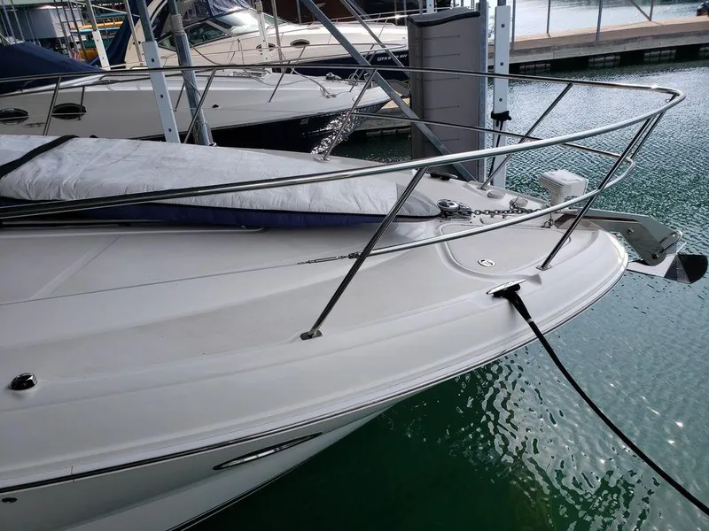 Slide: The Image of 2008 Sea Ray 38 Sundancer docked at marina, bow view. - 17