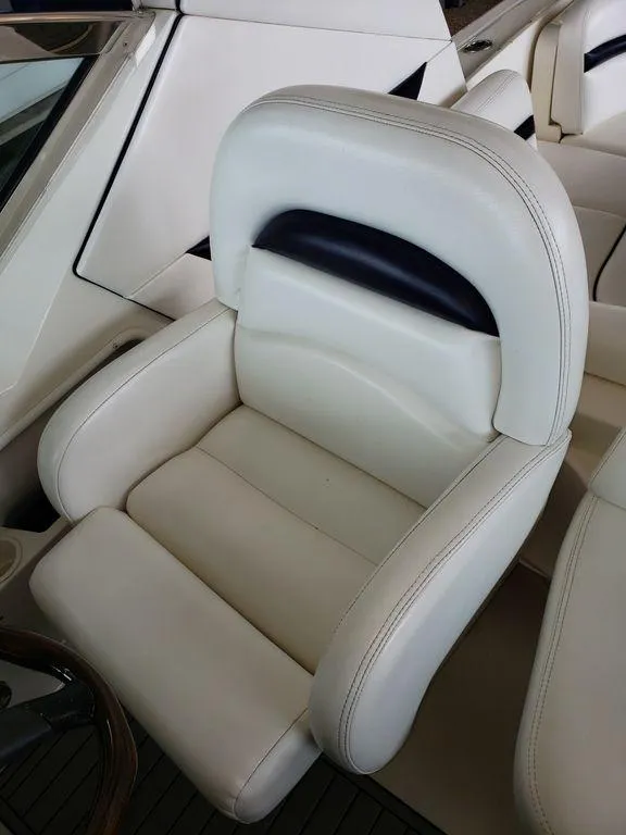 Slide: The Image of Luxurious white leather seat on 2008 Sea Ray 38 Sundancer boat. - 5