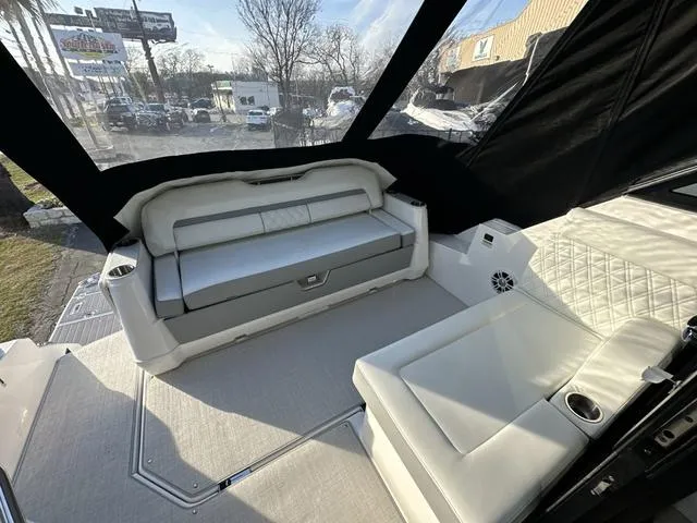 Slide: The Image of Interior of 2023 Regal 36 Grande Coupe with luxurious seating and modern design. - 39