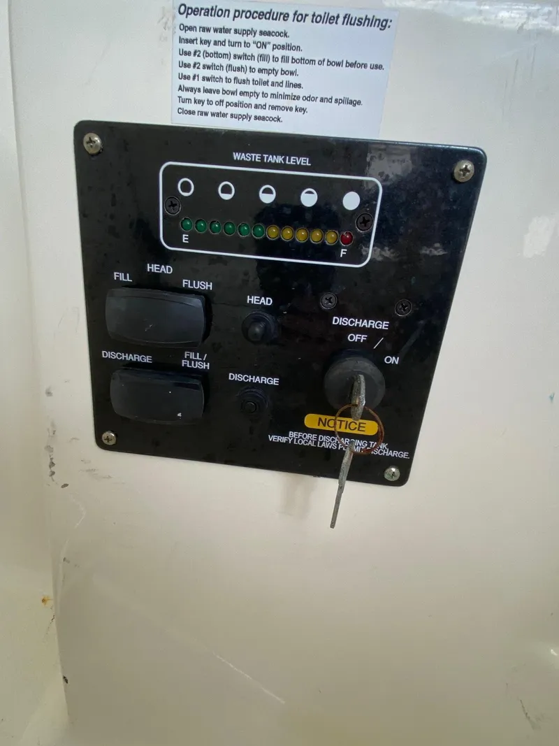 Slide: The Image of Control panel for waste tank level in a 2017 Century 24 Resorter boat. - 19