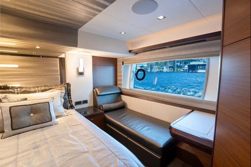Slide: The Image of Luxurious cabin interior of 2017 Ocean Alexander 70 E yacht with waterfront view. - 25