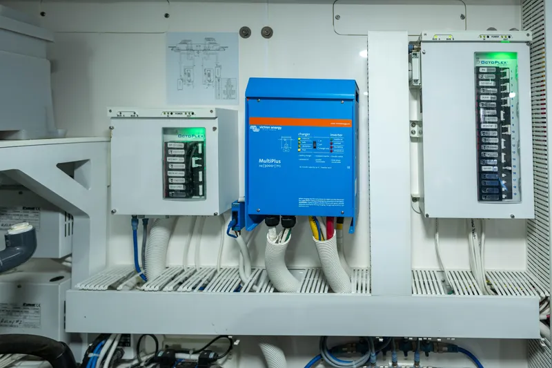 Slide: The Image of Electrical panel of 2017 Ocean Alexander 70 E yacht with Victron Energy components. - 56